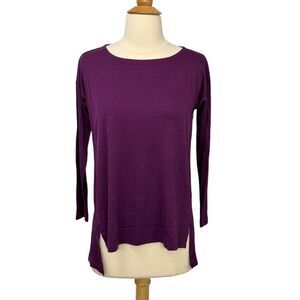Eileen Fisher System 3/4 Sleeve Tencel T-Shirt Size PP (2P-4P) Purple Hi-Low Hem